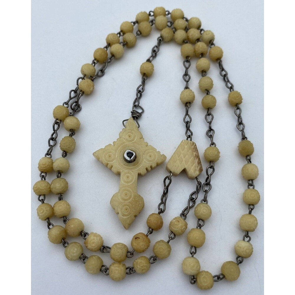 Vintage French Stanhope Handcarved Rosary, Christianity, 1870s-1920s